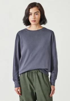 hush Tops & T-Shirts|Emily Puff Sleeve Cotton Jersey Top DARK GREY