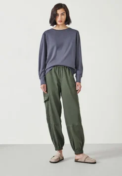 hush Tops & T-Shirts|Emily Puff Sleeve Cotton Jersey Top DARK GREY