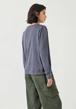 hush Tops & T-Shirts|Emily Puff Sleeve Cotton Jersey Top DARK GREY