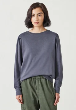 hush Tops & T-Shirts|Emily Puff Sleeve Cotton Jersey Top DARK GREY