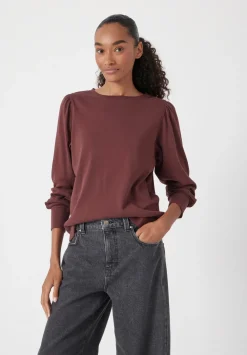 hush Tops & T-Shirts|Emily Puff Sleeve Cotton Jersey Top Rum Raisin