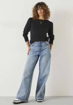hush Tops & T-Shirts|Emily Puff Sleeve Cotton Jersey Top Black