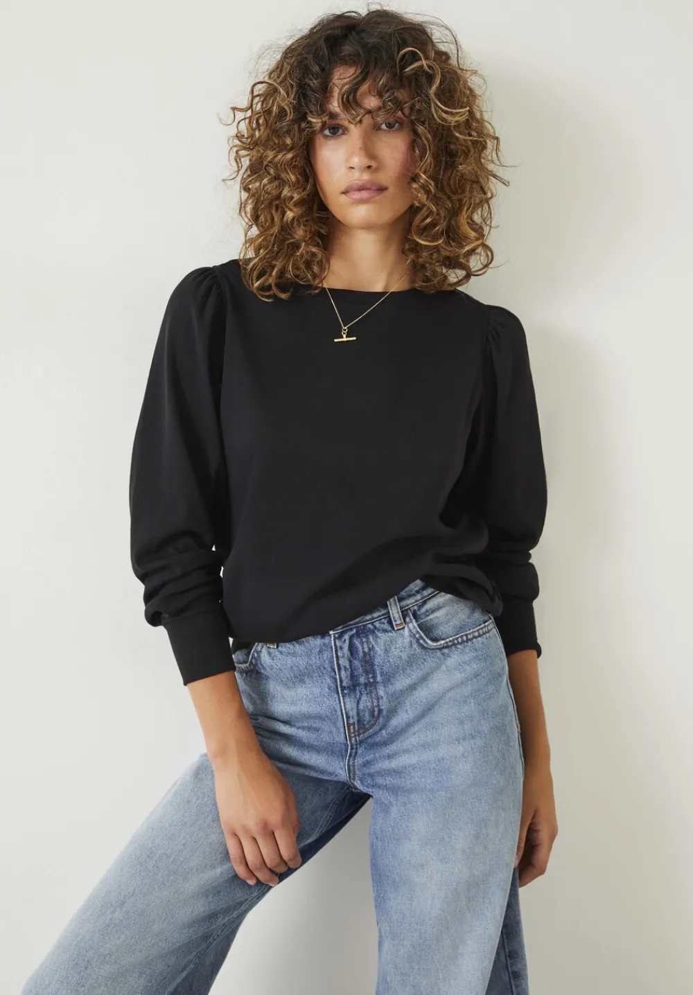 hush Tops & T-Shirts|Emily Puff Sleeve Cotton Jersey Top Black