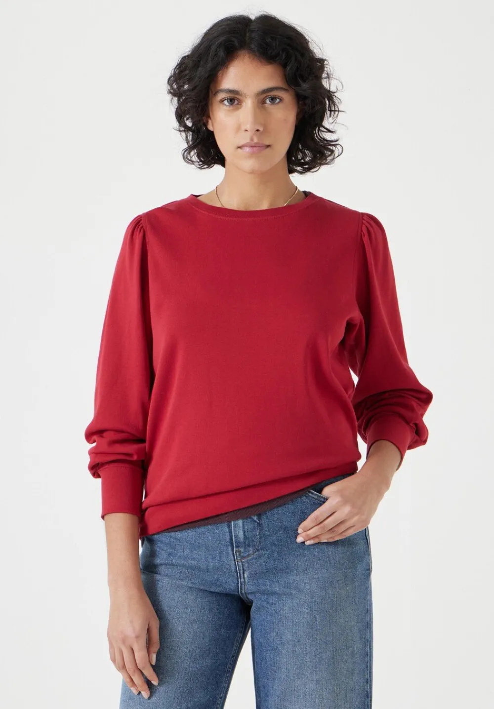 hush Tops & T-Shirts|Emily Puff Sleeve Cotton Jersey Top Bright Red
