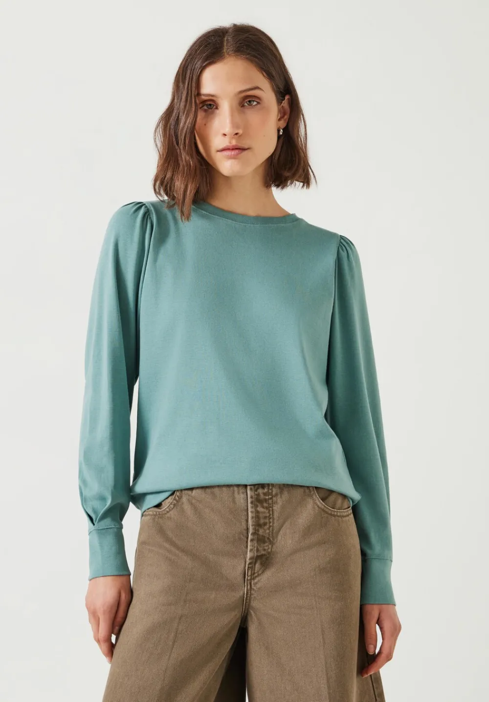 hush Tops & T-Shirts|Emily Puff Sleeve Cotton Jersey Top Dark Aqua Green