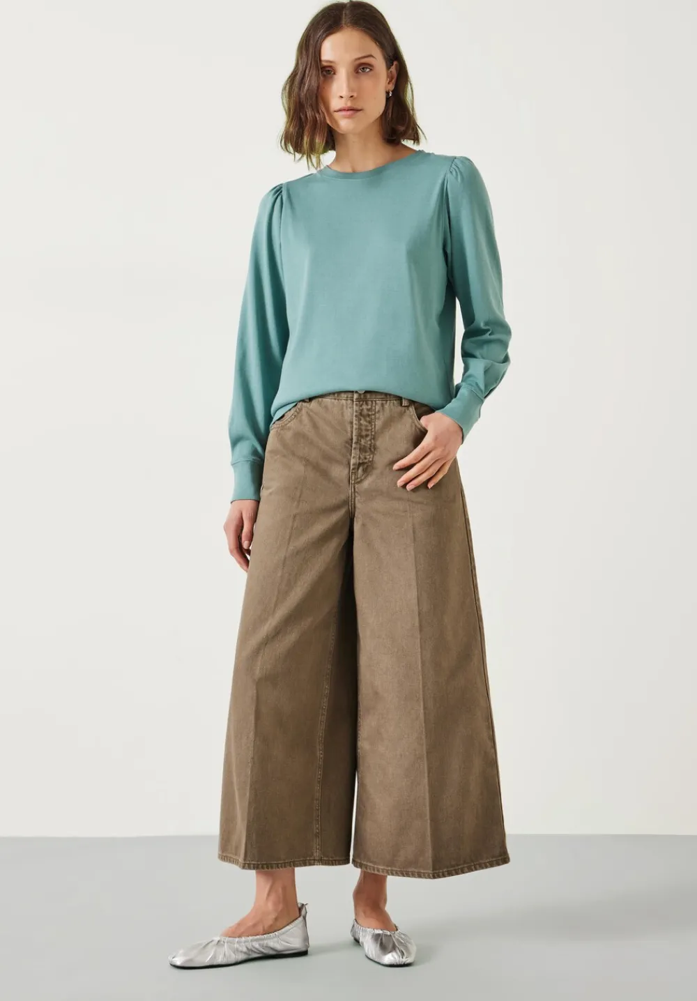 hush Tops & T-Shirts|Emily Puff Sleeve Cotton Jersey Top Dark Aqua Green