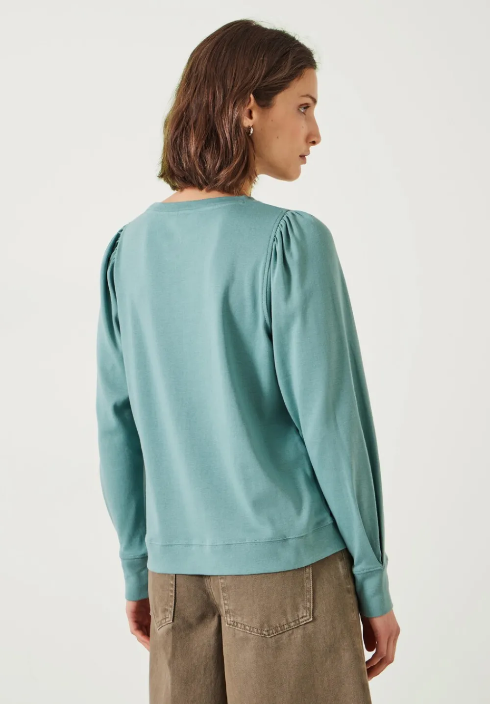 hush Tops & T-Shirts|Emily Puff Sleeve Cotton Jersey Top Dark Aqua Green
