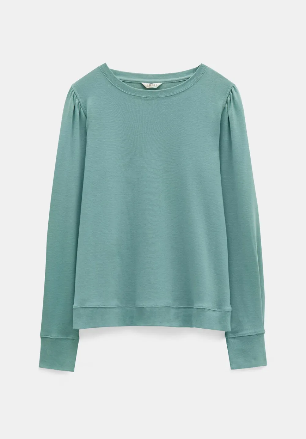 hush Tops & T-Shirts|Emily Puff Sleeve Cotton Jersey Top Dark Aqua Green