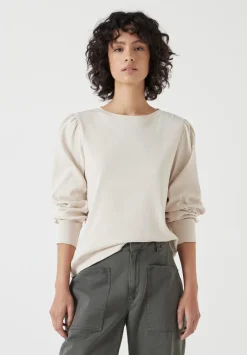hush Tops & T-Shirts|Emily Puff Sleeve Cotton Jersey Top Almond