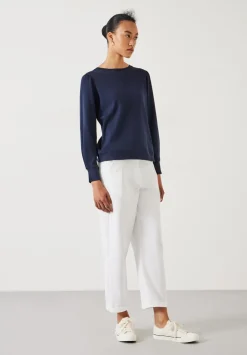 hush Tops & T-Shirts|Emily Puff Sleeve Cotton Jersey Top Navy