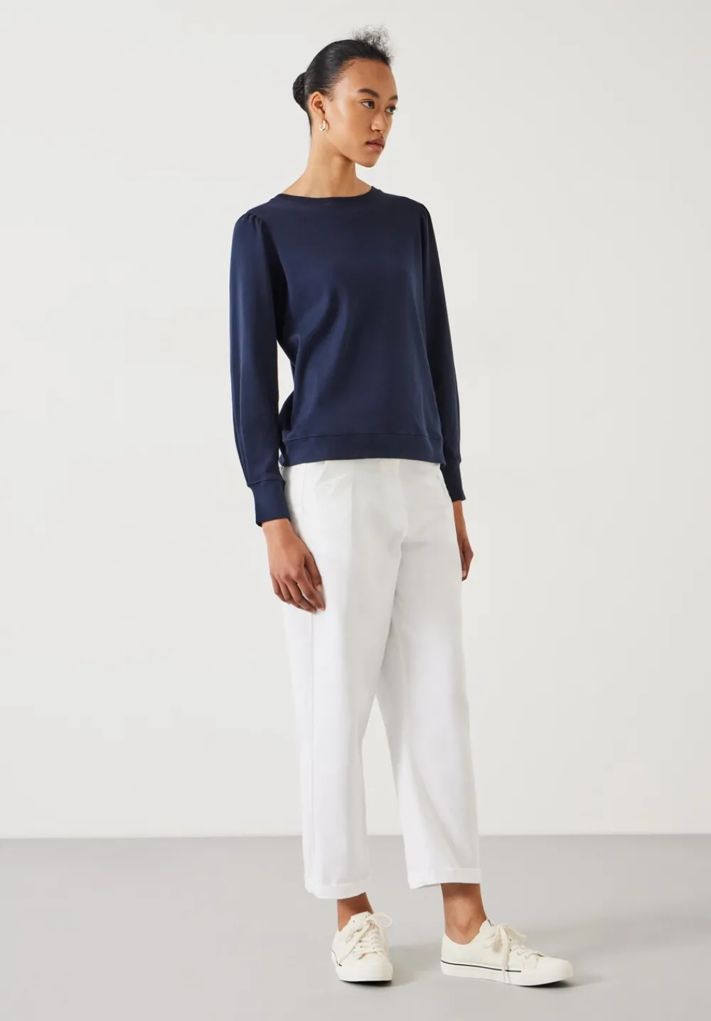 hush Tops & T-Shirts|Emily Puff Sleeve Cotton Jersey Top Navy