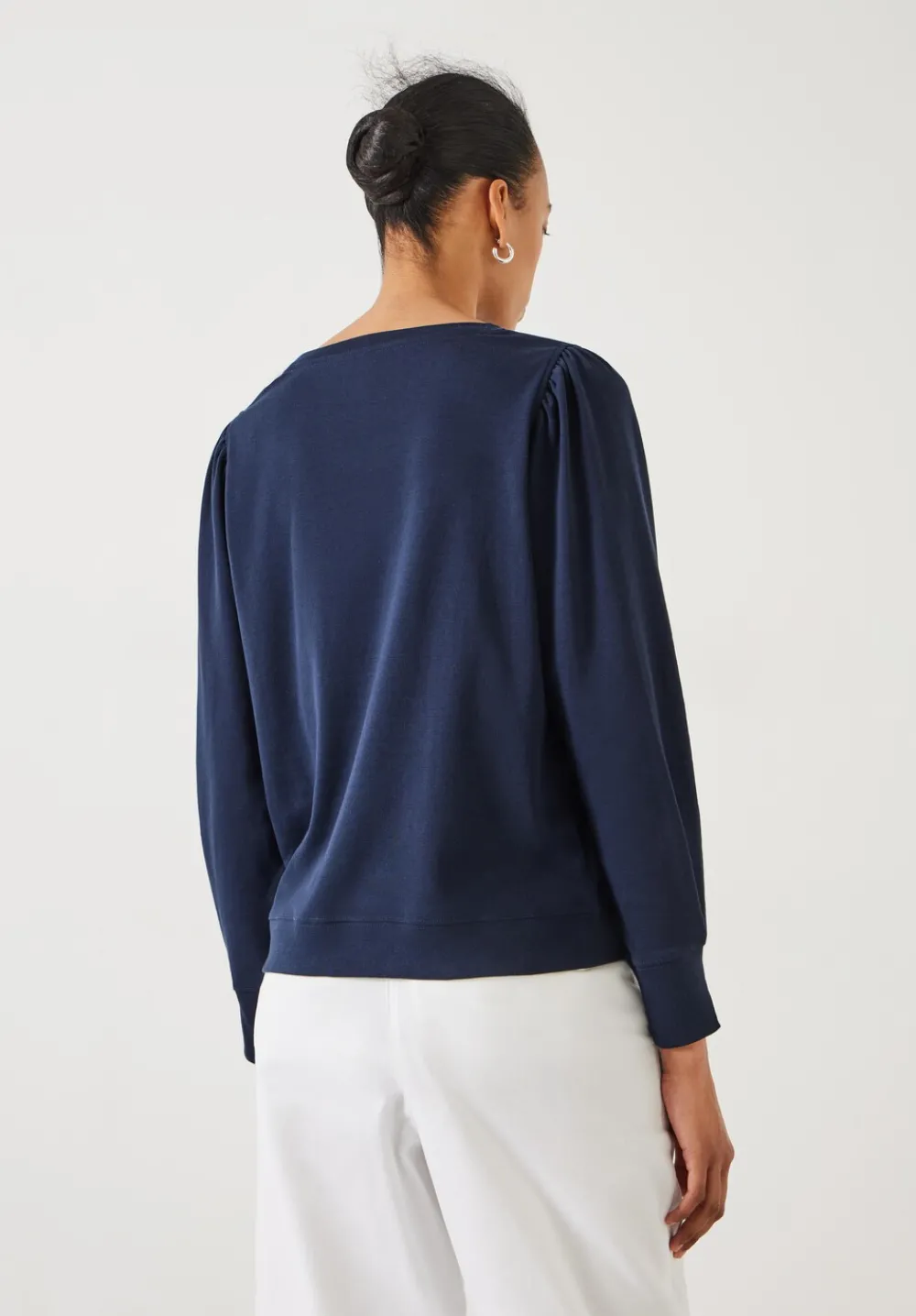 hush Tops & T-Shirts|Emily Puff Sleeve Cotton Jersey Top Navy