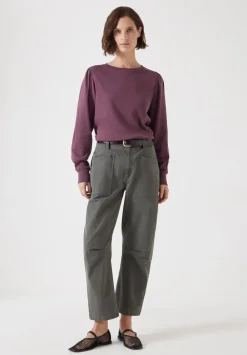 hush Tops & T-Shirts|Emily Puff Sleeve Cotton Jersey Top Wine Red