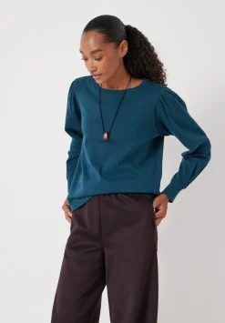 hush Tops & T-Shirts|Emily Puff Sleeve Cotton Jersey Top Deep Teal