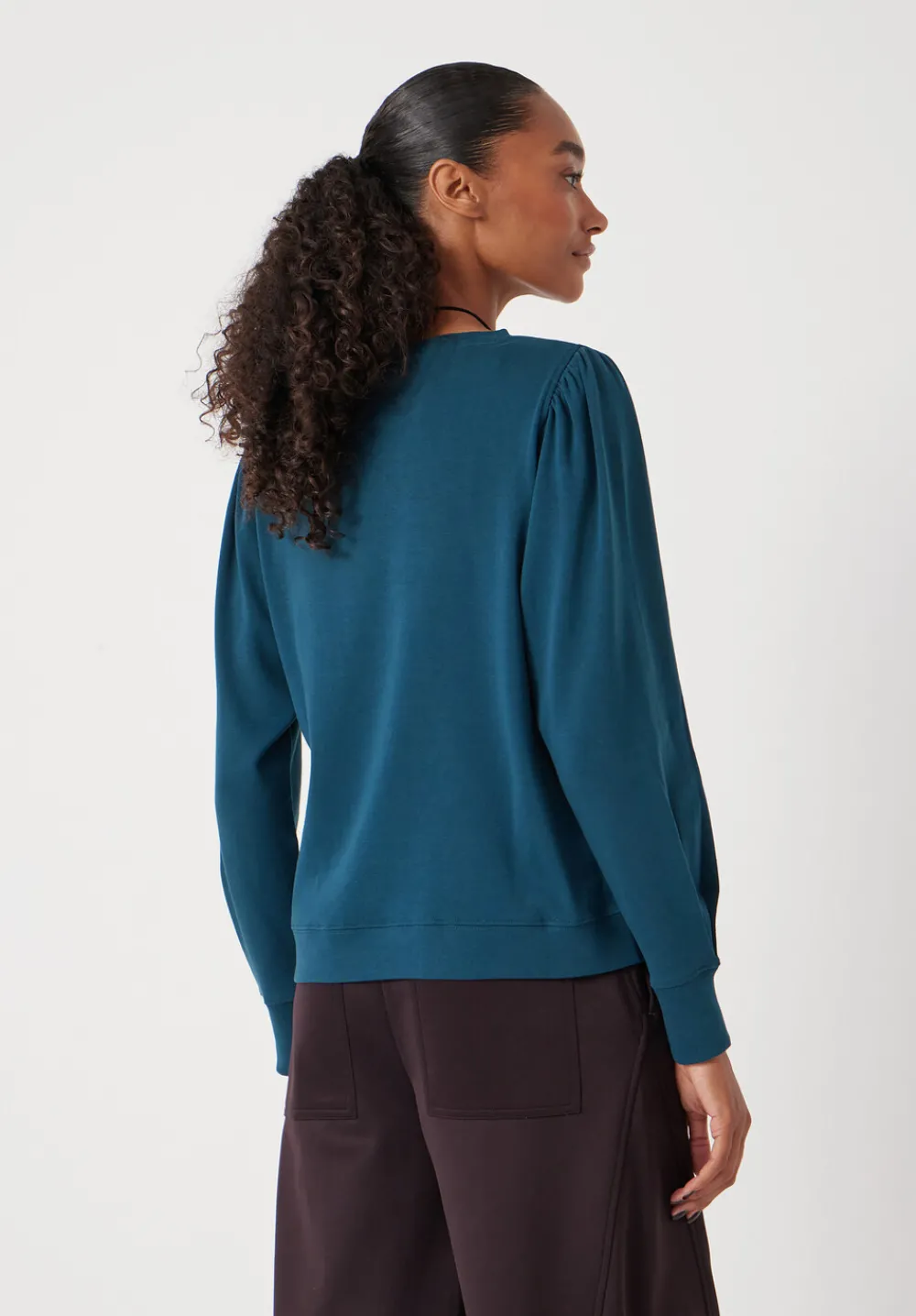 hush Tops & T-Shirts|Emily Puff Sleeve Cotton Jersey Top Deep Teal