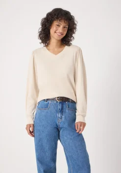 hush Tops & T-Shirts|Emily V-Neck Puff Sleeve Top Almond