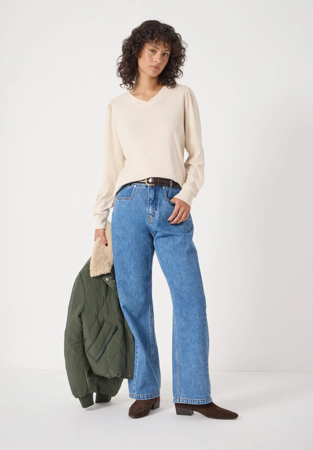 hush Tops & T-Shirts|Emily V-Neck Puff Sleeve Top Almond