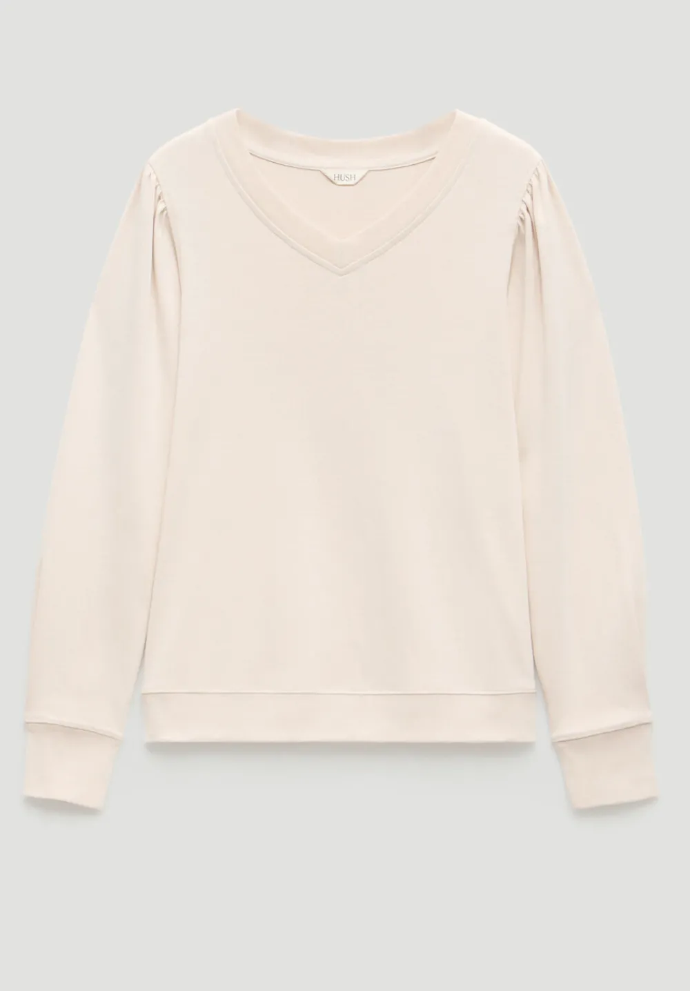hush Tops & T-Shirts|Emily V-Neck Puff Sleeve Top Almond