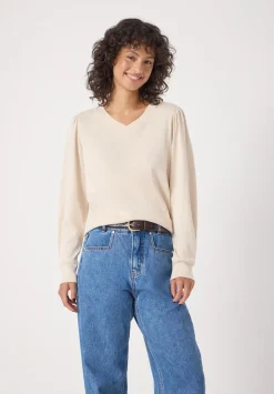 hush Tops & T-Shirts|Emily V-Neck Puff Sleeve Top Almond