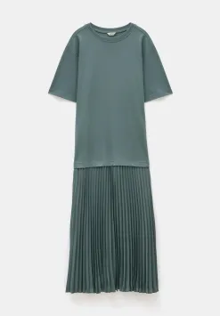 hush Jeans|Dresses|Esme Short Sleeve Pleated Midi Dress Sage Green