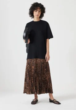 hush Jeans|Dresses|Esme Short Sleeve Pleated Midi Dress Brown Leopard Print