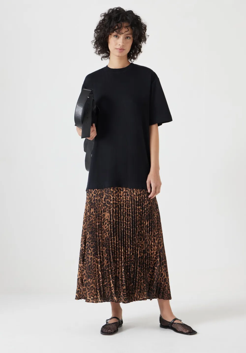 hush Jeans|Dresses|Esme Short Sleeve Pleated Midi Dress Brown Leopard Print