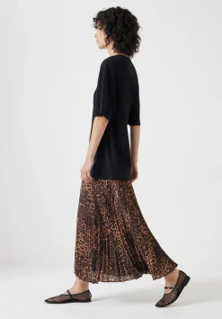 hush Jeans|Dresses|Esme Short Sleeve Pleated Midi Dress Brown Leopard Print