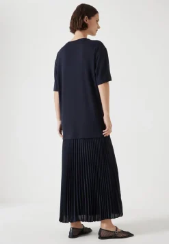hush Jeans|Dresses|Esme Short Sleeve Pleated Midi Dress Navy