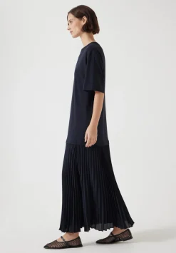 hush Jeans|Dresses|Esme Short Sleeve Pleated Midi Dress Navy