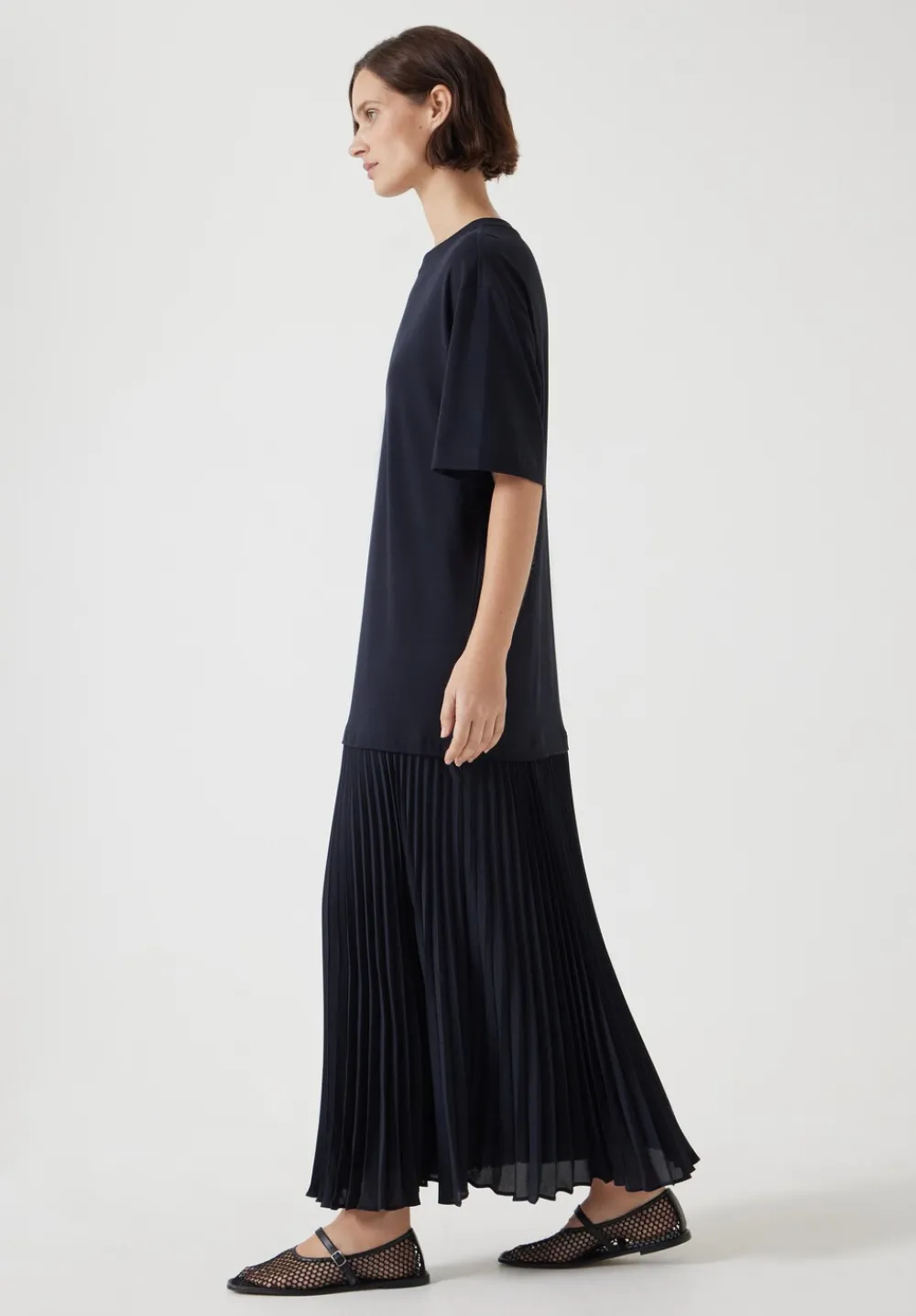 hush Jeans|Dresses|Esme Short Sleeve Pleated Midi Dress Navy