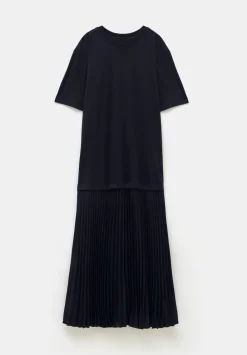 hush Jeans|Dresses|Esme Short Sleeve Pleated Midi Dress Navy