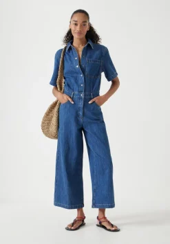 hush Jumpsuits|Dresses|Evelyn Short Sleeve Denim Jumpsuit Mid Blue Authentic