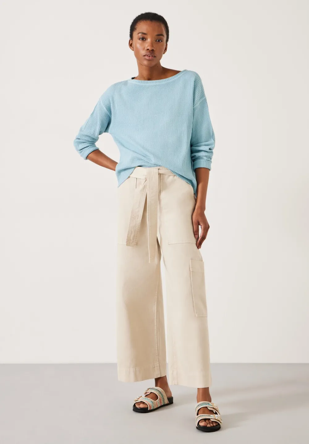hush Sweatshirts & Hoodies|Faye Textured Waffle Top Dusty Blue