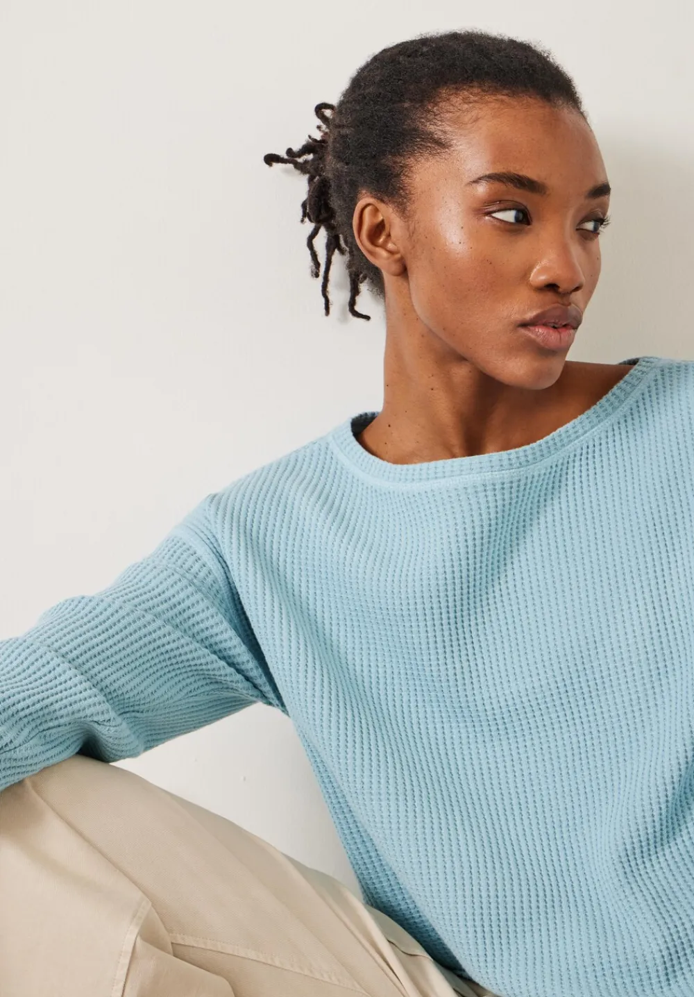hush Sweatshirts & Hoodies|Faye Textured Waffle Top Dusty Blue