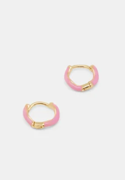 hush Jewellery|Fern Twist Enamel Huggie Earrings Pink