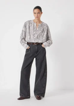 hush Shirts & Blouses|Fernanda Snake Printed Blouse Natural Snake Grey