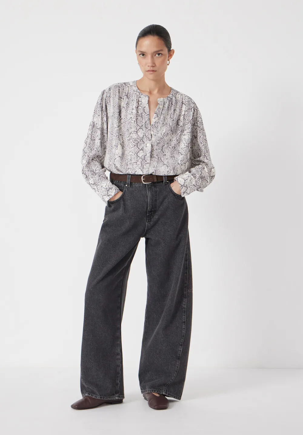 hush Shirts & Blouses|Fernanda Snake Printed Blouse Natural Snake Grey