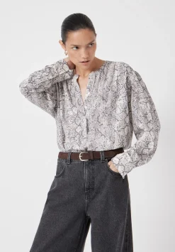 hush Shirts & Blouses|Fernanda Snake Printed Blouse Natural Snake Grey