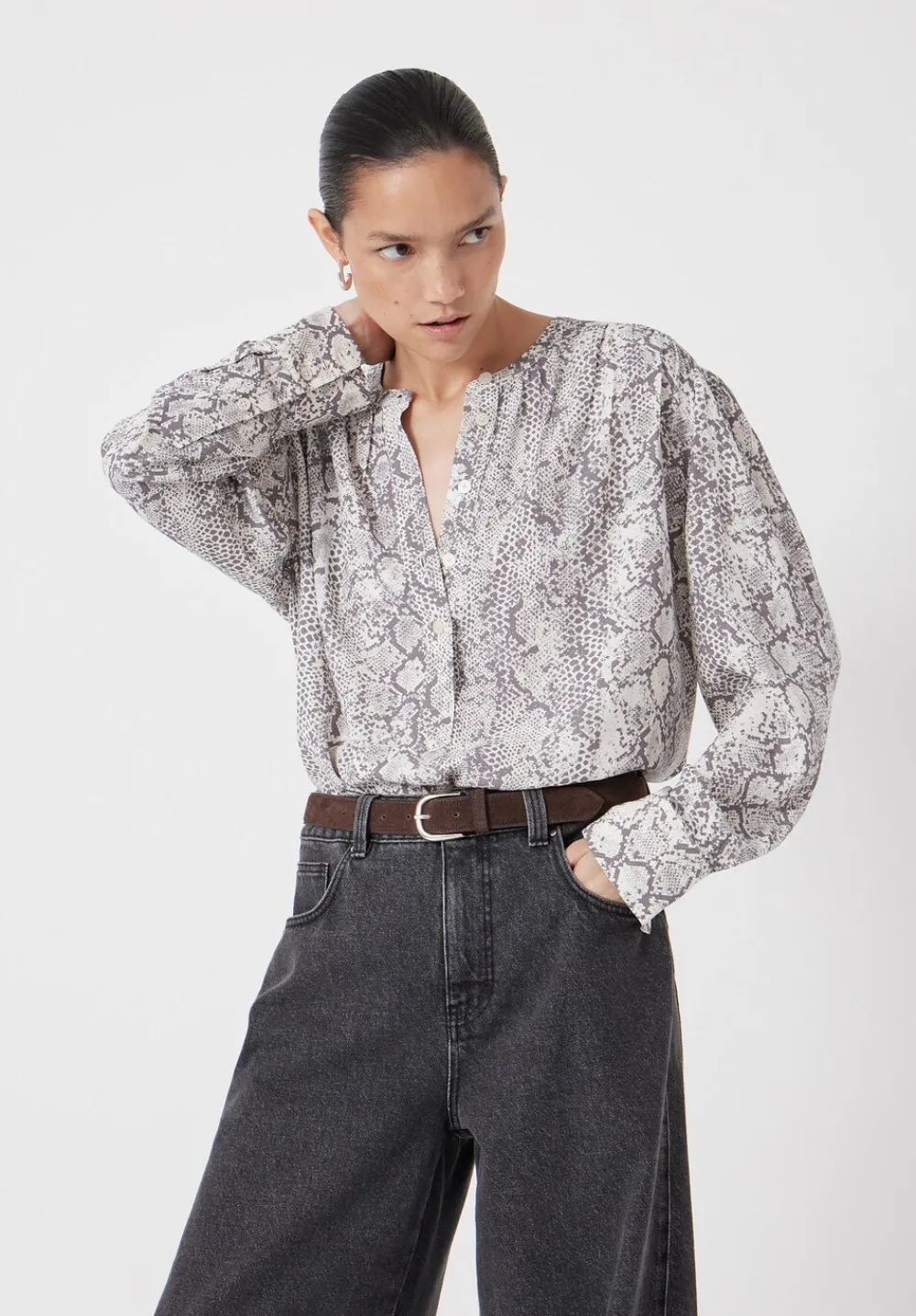hush Shirts & Blouses|Fernanda Snake Printed Blouse Natural Snake Grey