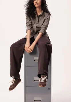 hush Tops & T-Shirts|Fitted Check Jersey Shirt Brown Check
