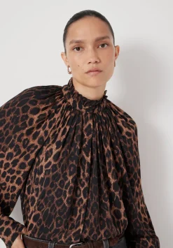 hush Shirts & Blouses|Fleur Floaty Chiffon Blouse Natural Leopard Brown