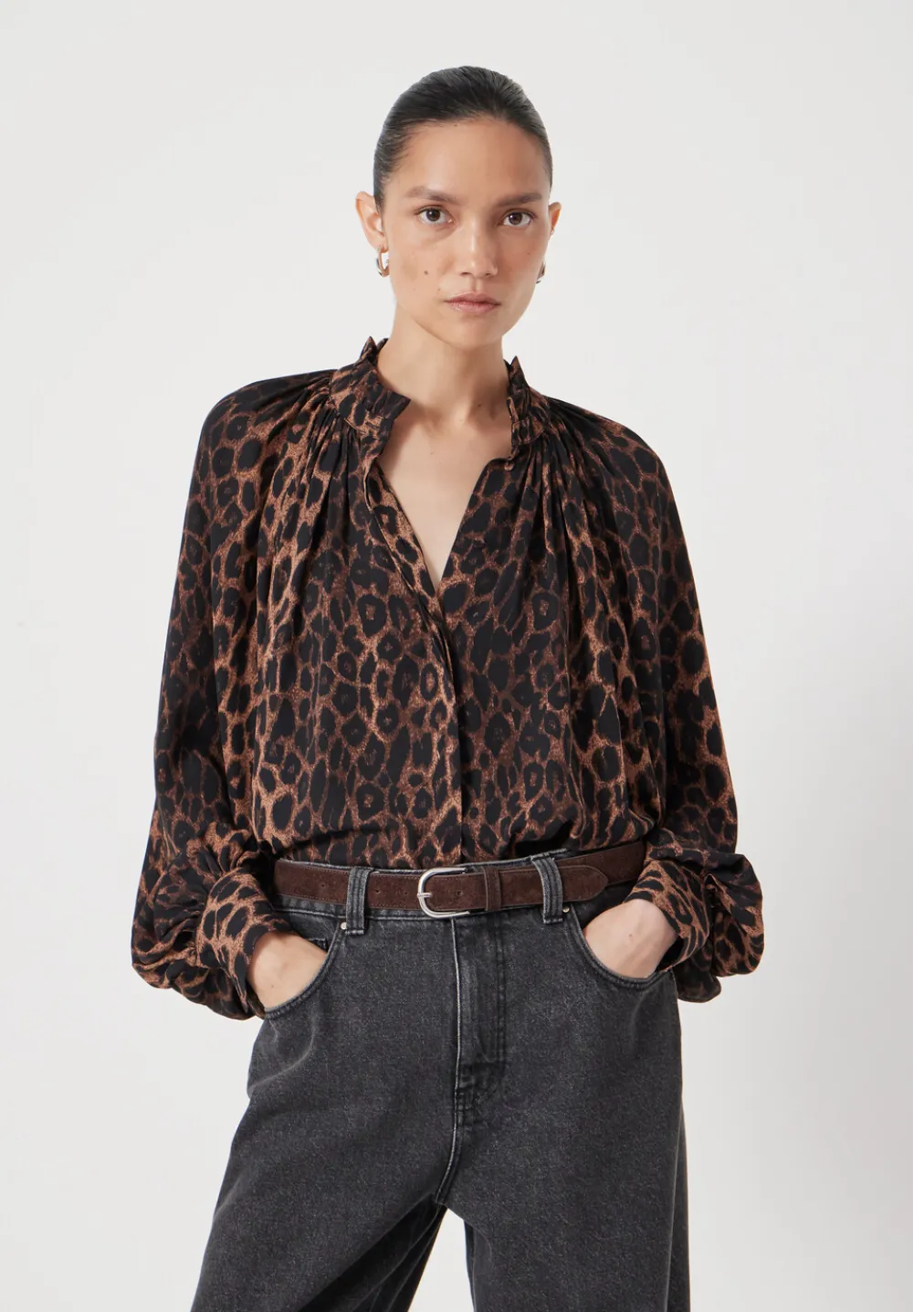 hush Shirts & Blouses|Fleur Floaty Chiffon Blouse Natural Leopard Brown