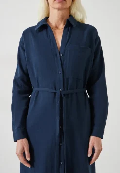 hush Dresses|Florence Maxi Shirt Dress With Linen Midnight Navy