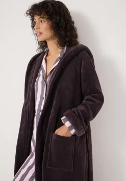 hush Pyjamas & Nightwear|Fluffy Hooded Dressing Gown Plum Purple
