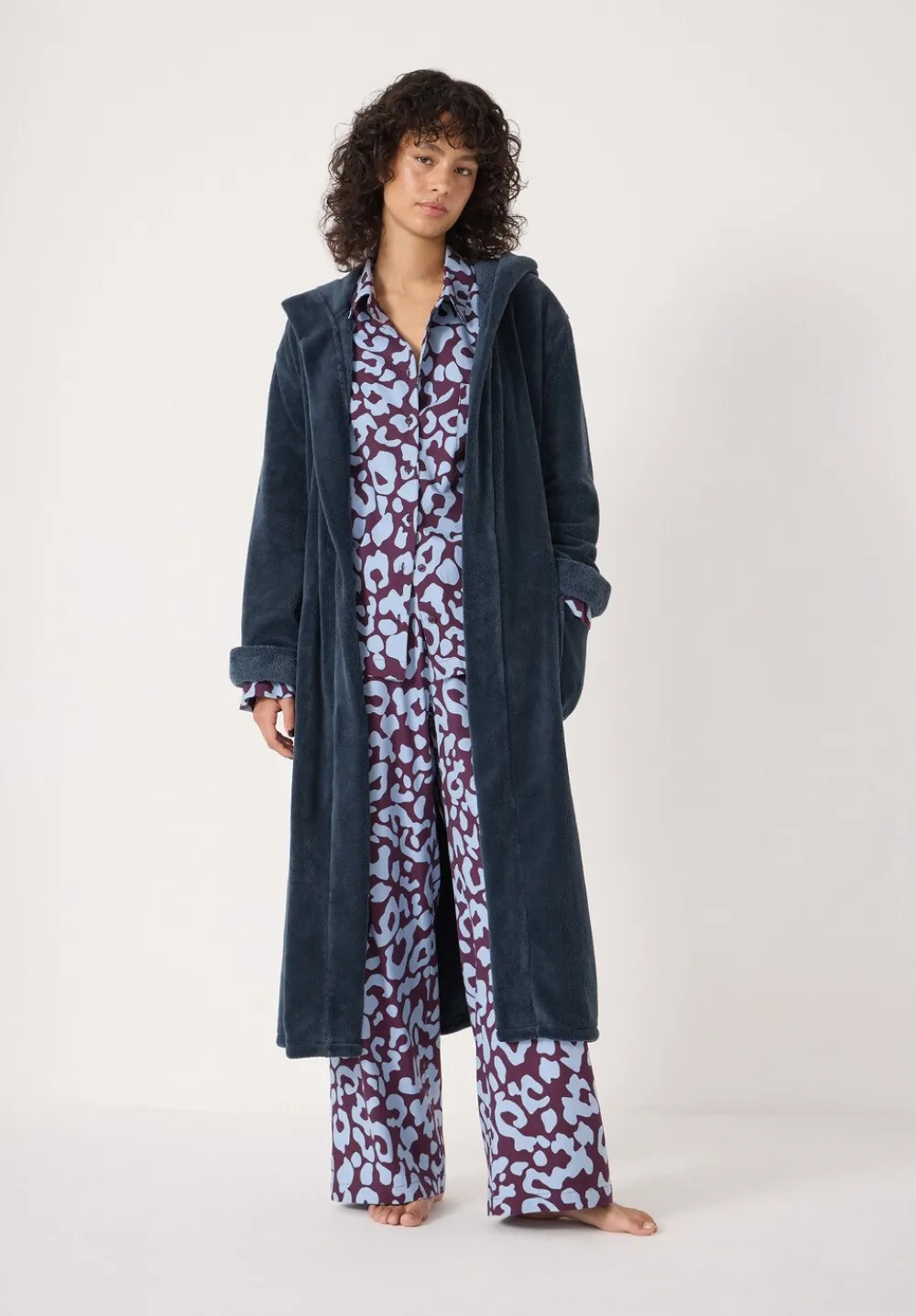 hush Pyjamas & Nightwear|Fluffy Hooded Dressing Gown Teal Blue