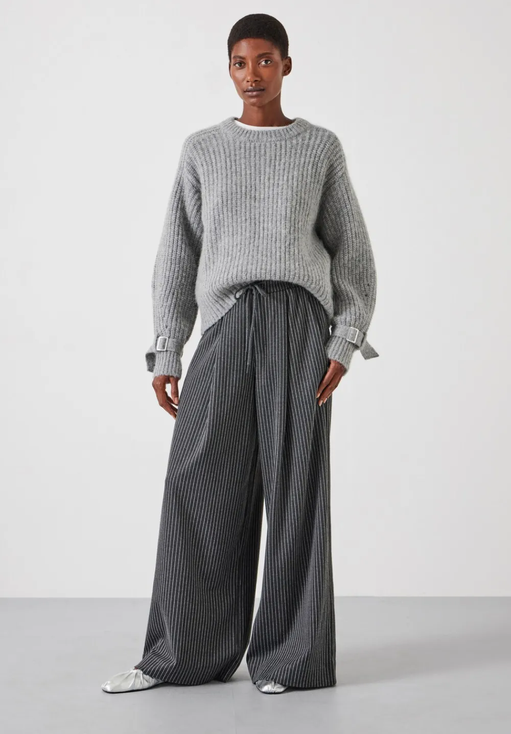 hush Jumpers & Cardigans|Francis Tie and Buckle Detail Jumper Grey Marl