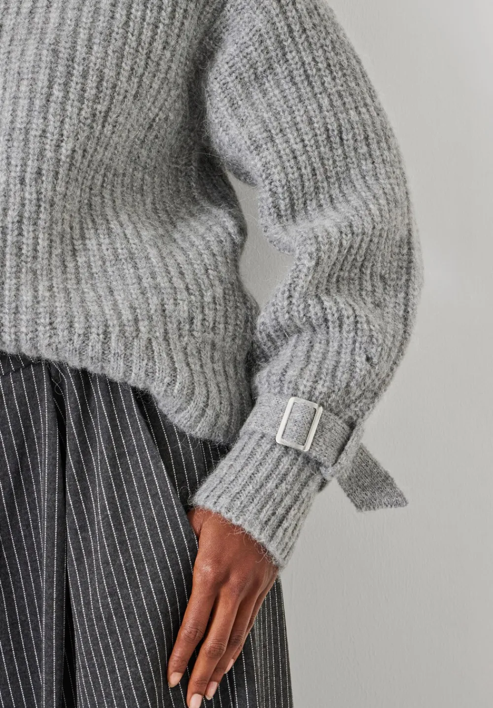 hush Jumpers & Cardigans|Francis Tie and Buckle Detail Jumper Grey Marl