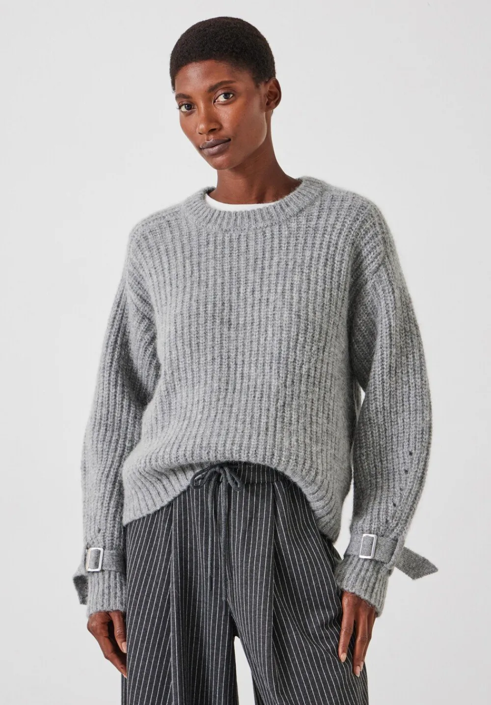hush Jumpers & Cardigans|Francis Tie and Buckle Detail Jumper Grey Marl