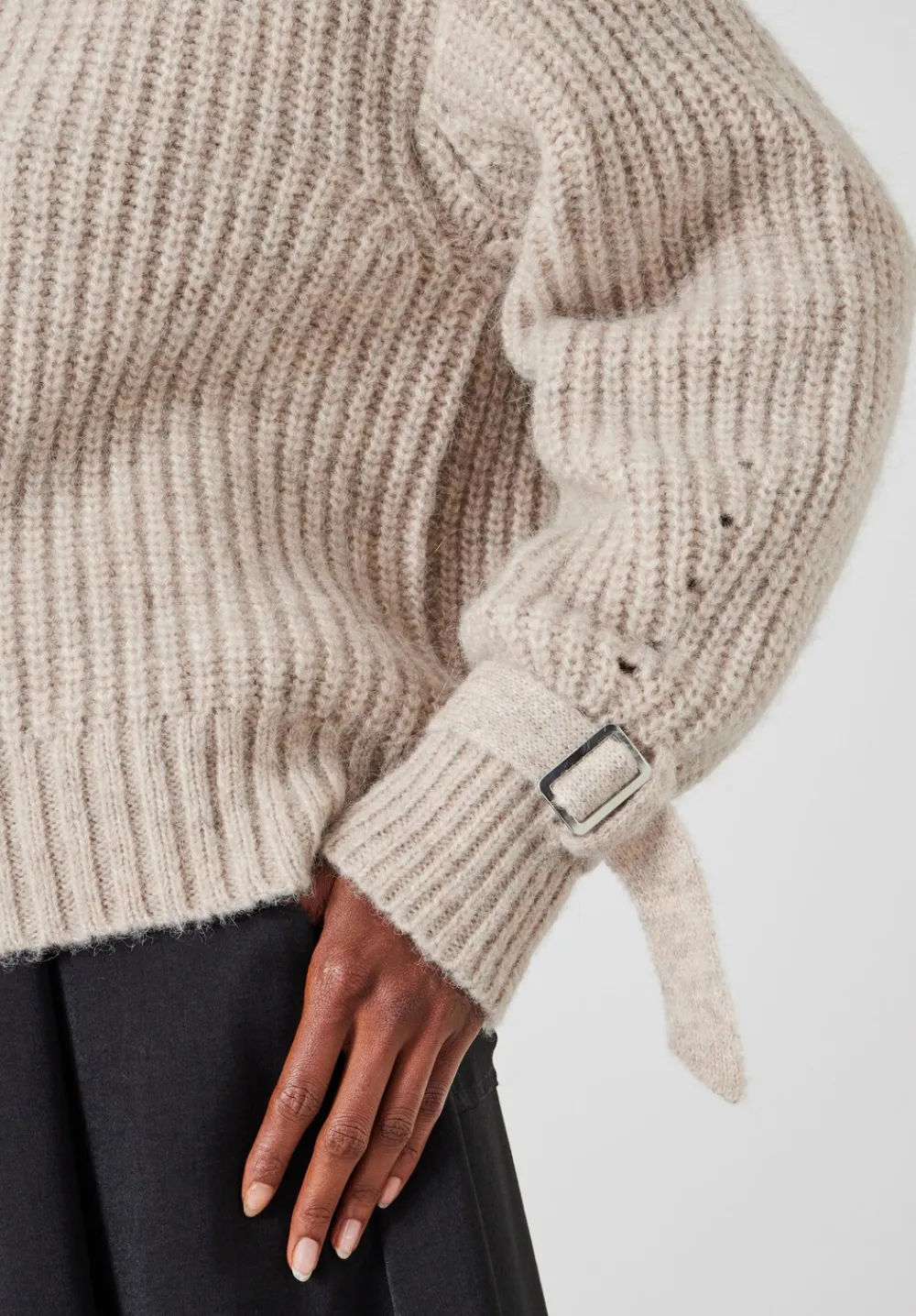 hush Jumpers & Cardigans|Francis Tie and Buckle Detail Jumper Light Beige
