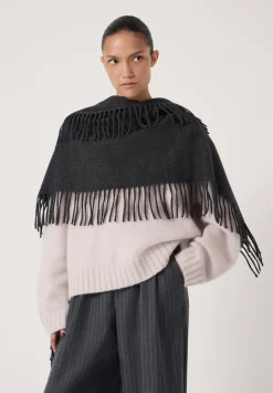 hush Scarves|Fringe Detail Scarf Charcoal Grey